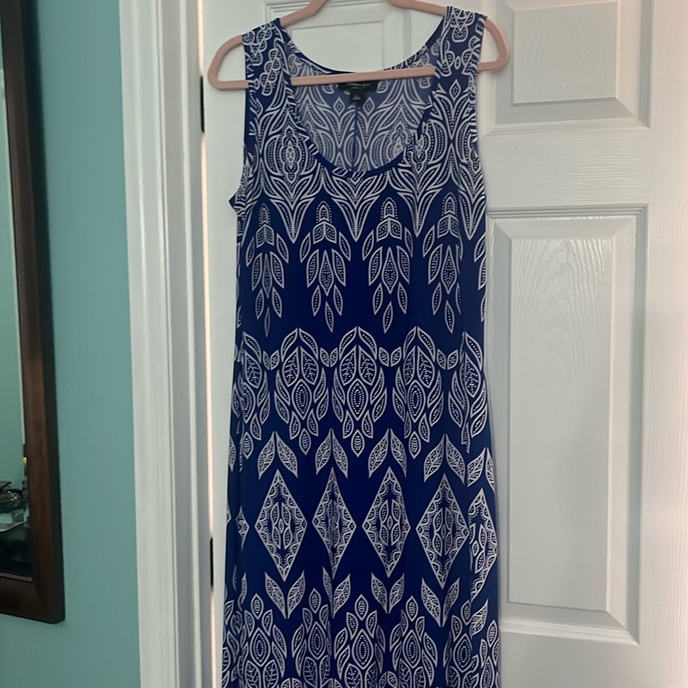 Blue and White Patterned Maxi Dress